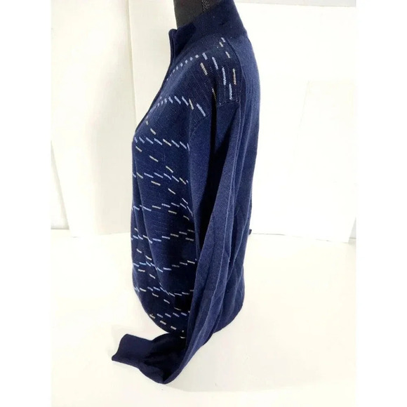 Alan Flusser Sweater Mens Blue Merino Wool Long Sleeve Mock Neck 1/4 Zip… - Picture 7 of 11